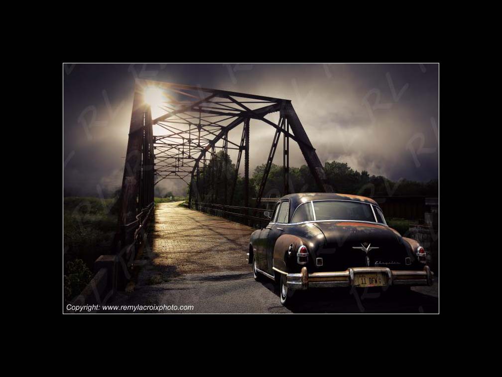 Rock Creek Bridge red brick pavement Chrysler Imperial 1952 Route 66 Sapulpa Oklahoma USA